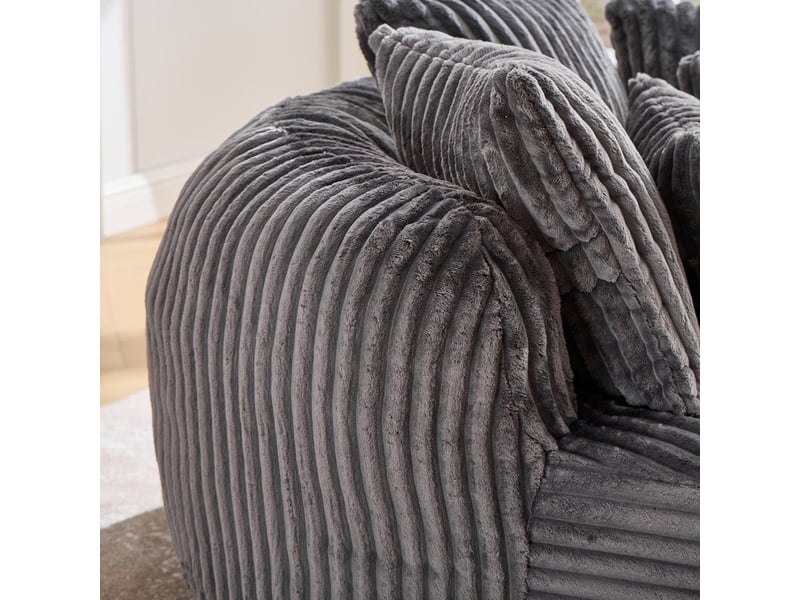  Canapé droit rond relaxant, sofa-lit sans pieds, pouf inclus, tissu doux cordé, 168×123×63 cm, gris foncé  - Conforama R