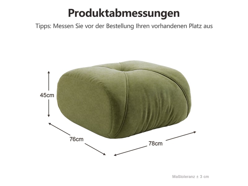 Canapé pouf 78x76 cm - pouf rembourré - assise profonde - base antidérapante - chenille - vert - Conforama C