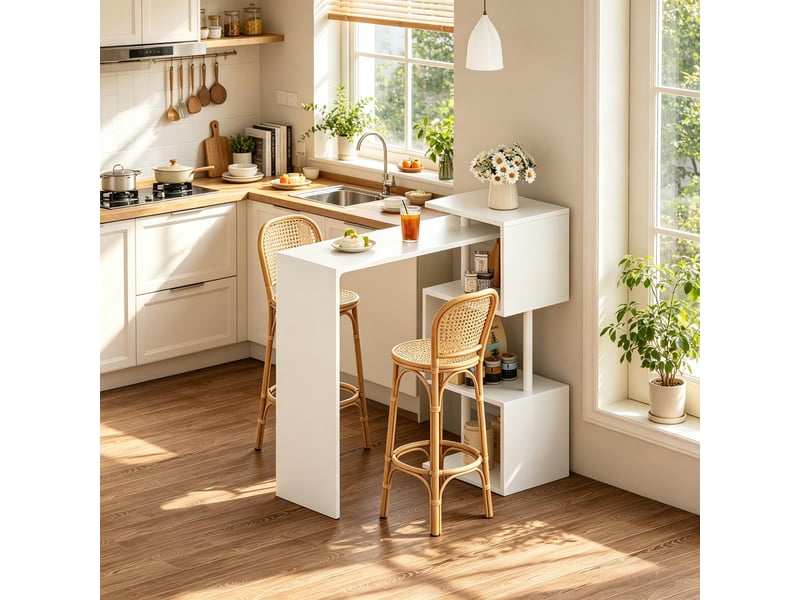  Table de salle à manger avec 3 étagères réversibles, rangement pour cuisine ou bar, en mdf et métal, 97,5×38×100 cm  - Conforama C