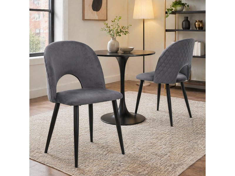 Lot de 2 chaises de salle à manger,47x44x84 cm,avec pieds réglables,velours,gris  - Conforama B