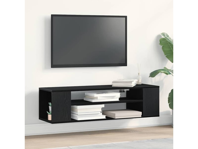  Meuble tv - banc tv - meuble de rangement 100 x 30 x 26,5 cm chêne noir bois d'ingénierie  - Conforama B