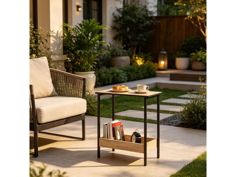 Table d'appoint 50 x 25 x 55 cm en bois d'ingénierie et métal avec étagère de rangement coloris noir et chêne clair chicfurn - Conforama C