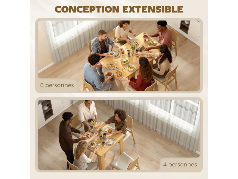 Table à manger extensible rectangle pour 4 à 6 personnes, table de cuisine 70-140 cm, patins en feutre, bois naturel - Conforama D