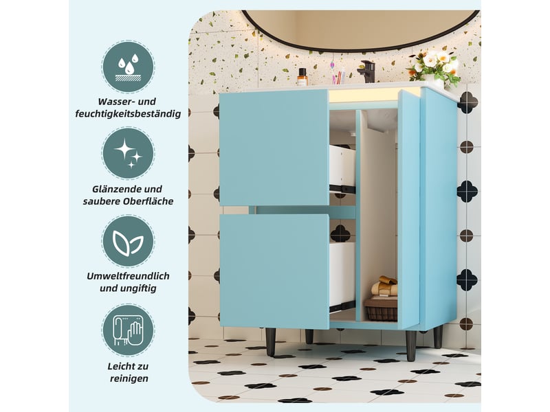  Meuble de salle de bain avec vasque céramique 2 tiroirs 1 porte bleu 61x46.5x87 cm  - Conforama D