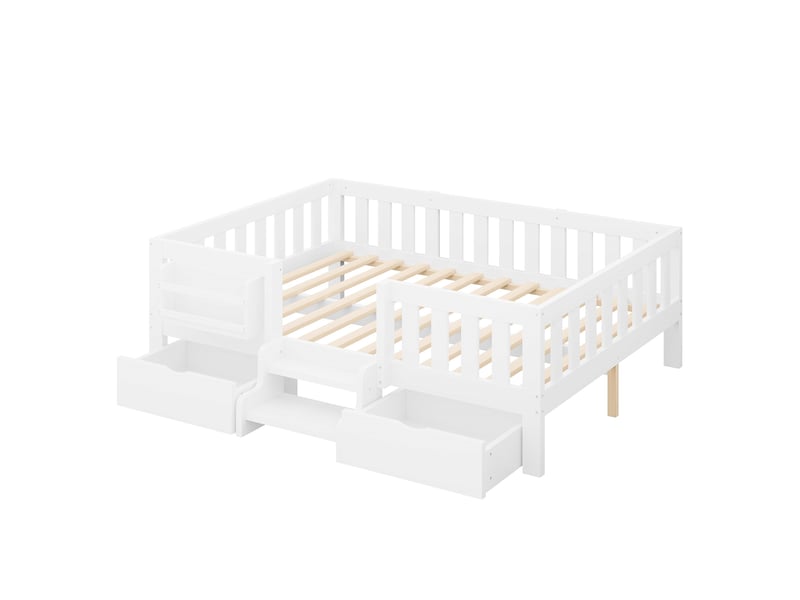  Lit enfant 140x200 cm – avec barrières de sécurité – avec 2 tiroirs – avec marches d'accès – blanc (matelas non inclus)  - Conforama R