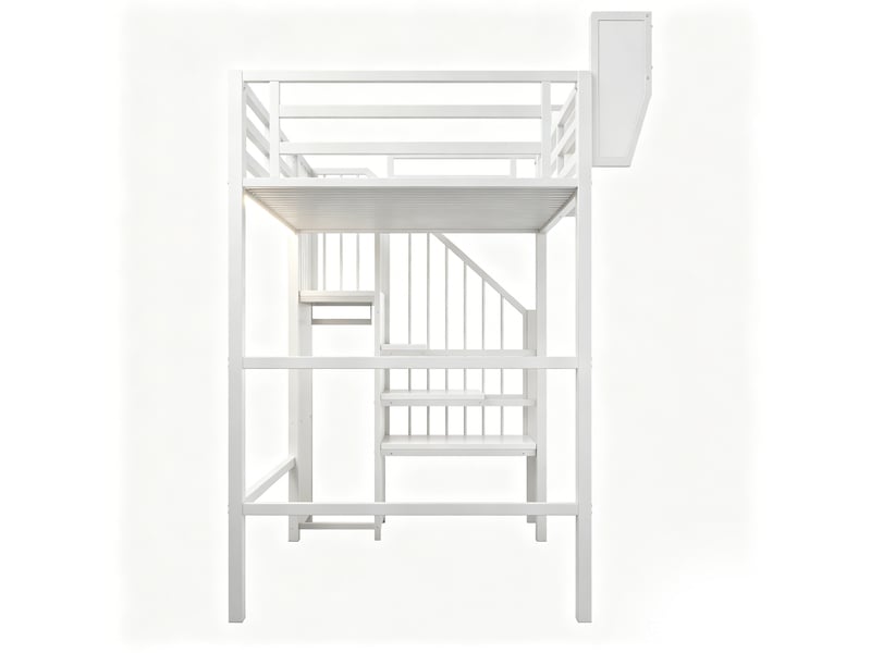  Lit mezzanine,90x200 cm,avec led et échelle de sécurité,métal,blanc  - Conforama E