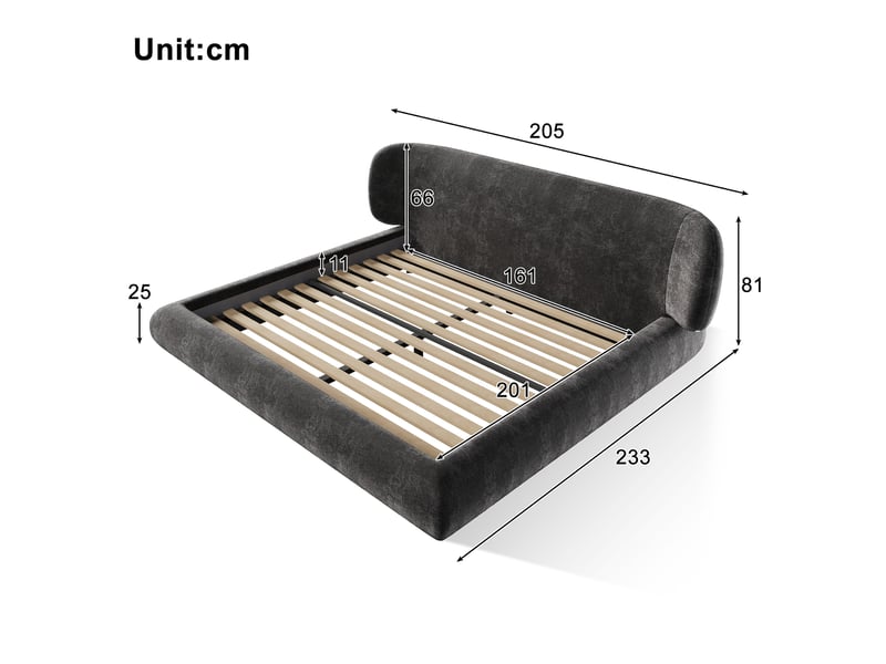 Lit double rembourré 160x200 cm avec sommier à lattes, lit adulte en chenille gris, sans matelas - Conforama C