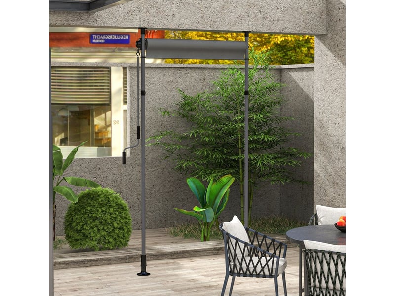 Parasol 150x220x310, avec manivelle parasol, polyester résistant aux intempéries, gris foncé, brise-vue balcon - Conforama B