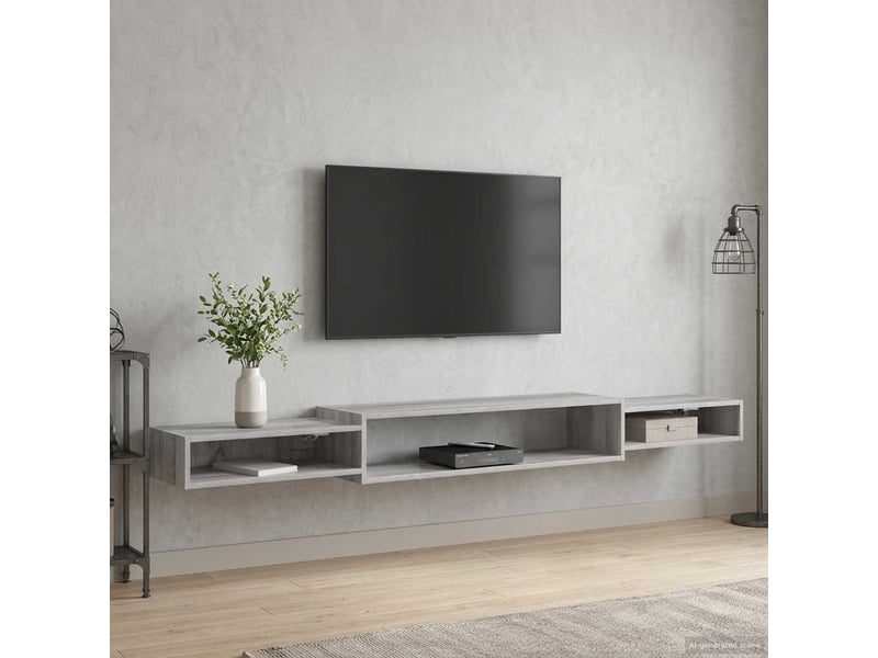  Meuble tv - banc tv - meuble de rangement mural montage mural sonoma gris 220 x 28 x 21 cm  - Conforama D
