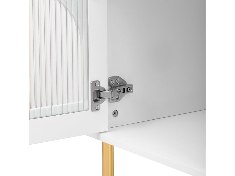  Meuble tv bas en verre avec portes - rangement pratique pour salon - pieds et poignées dorées  - Conforama D