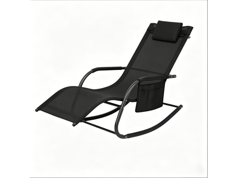 Transat à bascule extérieur 152x62x83 cm – noir – assise ergonomique, poche latérale et appuie-tête - Conforama A