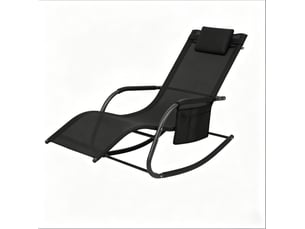 Transat à bascule extérieur 152x62x83 cm – noir – assise ergonomique, poche latérale et appuie-tête