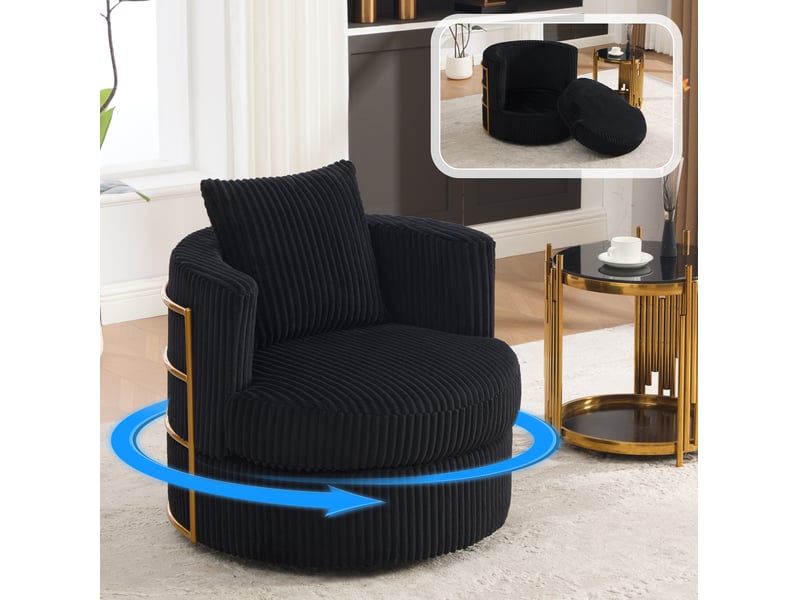  Fauteuil pivotant 360° avec coffre de rangement, assise confortable et dossier enveloppant en cordon noir  - Conforama E