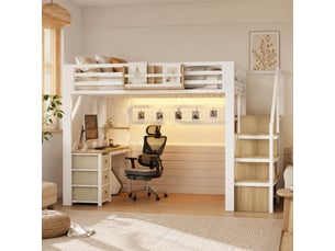 Lit mezzanine 140x200 cm <strong>OKMYHOME</strong> <strong></strong> coloris blanc