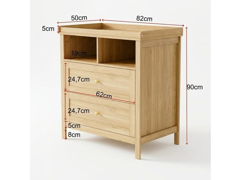  Commode à langer multifonctionnelle 82x50x90 cm avec tiroirs mdf naturel sans coussin  - Conforama E