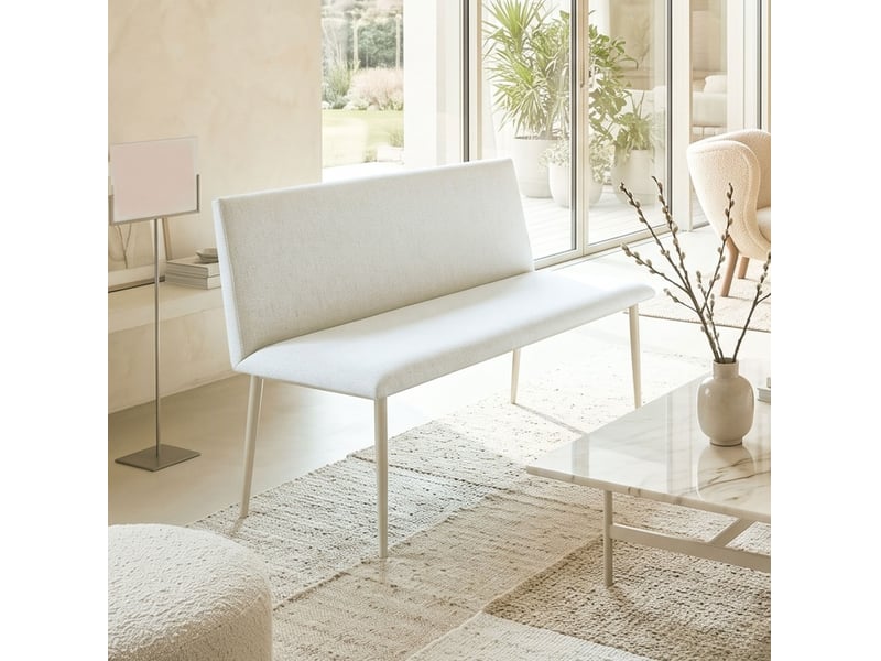  Banc de salle à manger 2 places sans accoudoirs en polyester beige aspect lin, pieds métal, pour repas confortables  - Conforama B