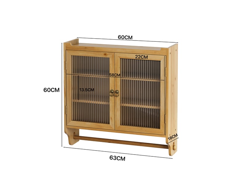  Armoire murale de cuisine avec portes vitrées, étagère et porte-serviettes, mdf, naturel  - Conforama C