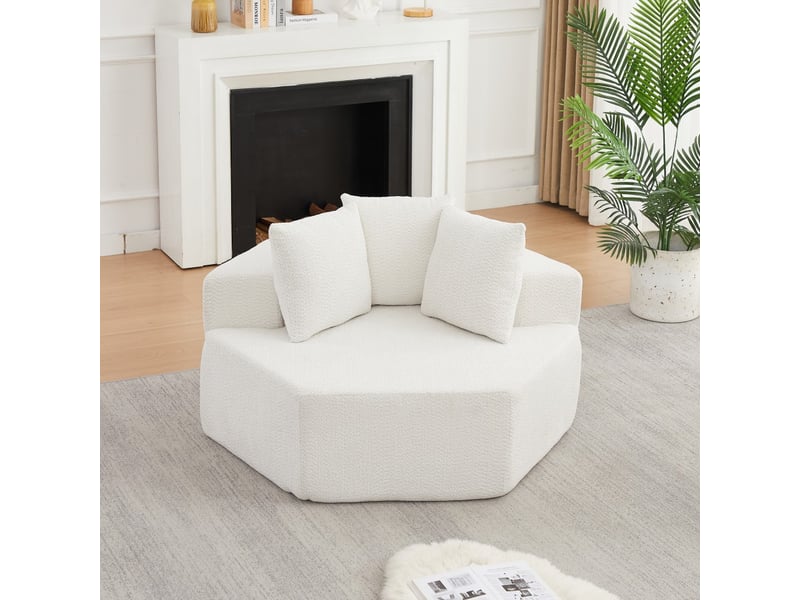 Fauteuil hexagonal 1 place - fauteuil cabriolet modulaire individuel sans montage en chenille avec 3 coussins - beige - Conforama B