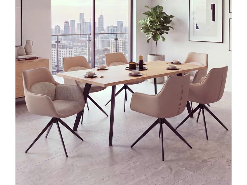  Lot de 6 chaises de salle à manger hwc-r23, chaises de cuisine pivotantes, en similicuir et tissu chenille (410 gm²) - beige  - Conforama B