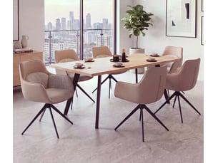 Lot de 6 chaises de salle à manger hwc-r23, chaises de cuisine pivotantes, en similicuir et tissu chenille (410 gm²) - beige