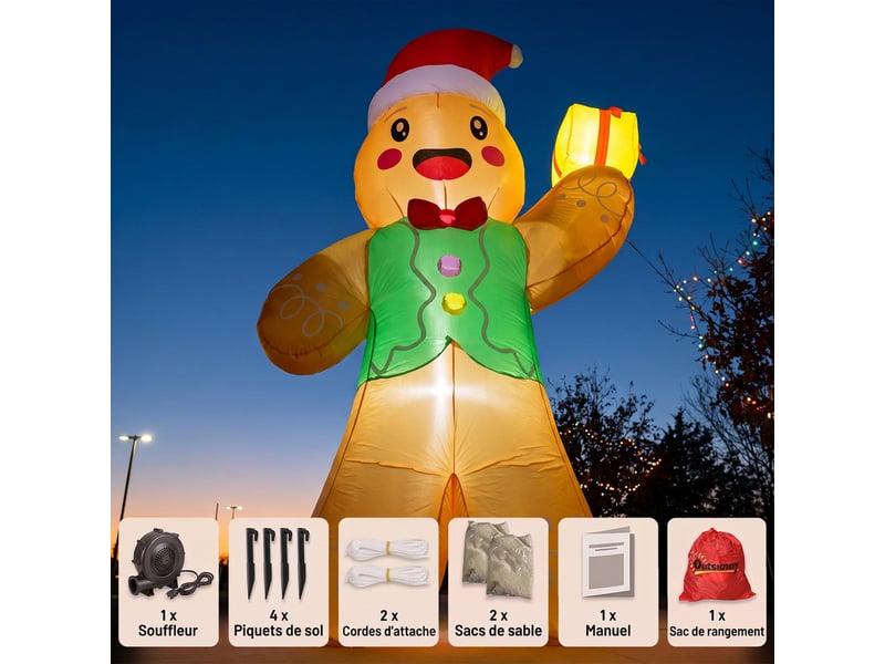  Personnage gonflable noël led pain d'épice h.2,5m polyester imperméable  - Conforama D