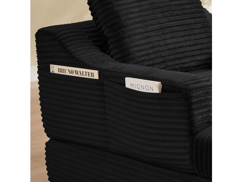  Canapé convertible 1 place en velours côtelé noir, design moderne avec couche double pour vos moments de détente  - Conforama D