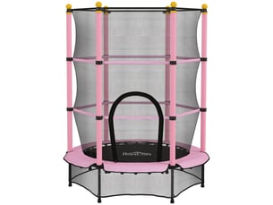 Trampoline enfant ø 1,40 × 1,90h m filet de sécurité porte zipée couvre-ressorts 6 poteaux rembourrés inclus rose
