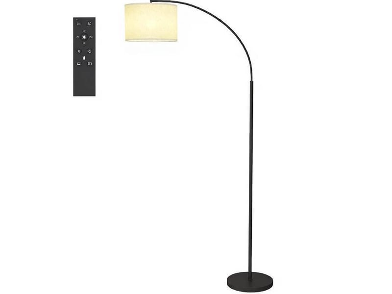  Lampadaire arqué 104,2 x 32 x 180,6 cm en métal et tissu avec télécommande noir et crème chicfurn  - Conforama A