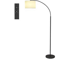 Lampadaire arqué 104,2 x 32 x 180,6 cm en métal et tissu avec télécommande noir et crème chicfurn