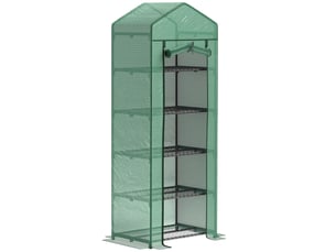 Serre de jardin 69x49x193 cm porte enroulable 5 niveaux plastique vert