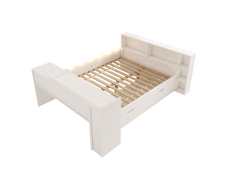  Lit combiné 140 × 200 cm avec bureau coulissant, 2 tiroirs, prises et led Fay Lum - Conforama R