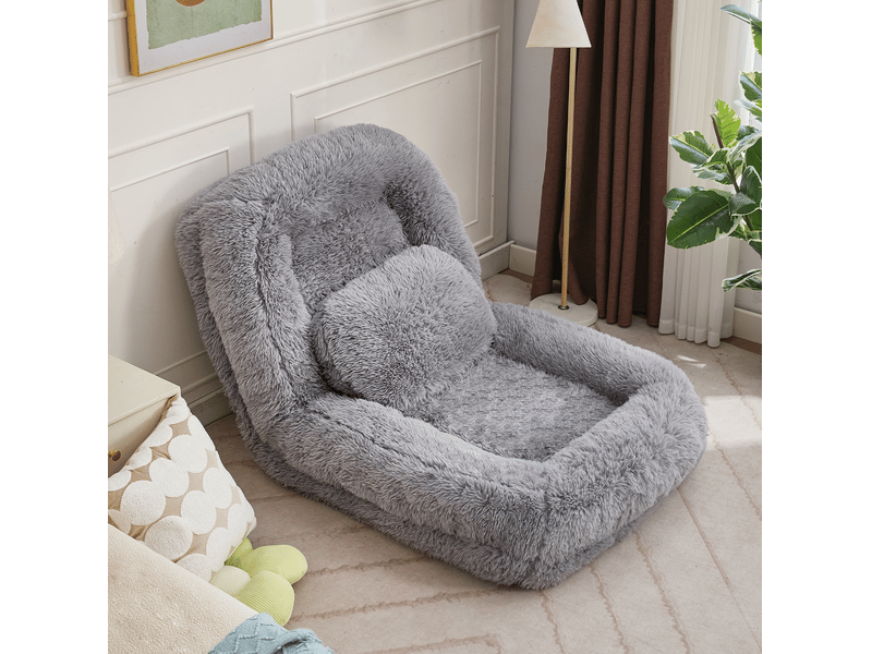  Fauteuil de sol convertible 1 place en tissu gris clair, dossier réglable 5 positions pour vos moments détente  - Conforama E