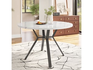 Table à manger ronde en mdf avec plateau en marbre et cadre en métal noir en forme de x,100x100cm,blanc