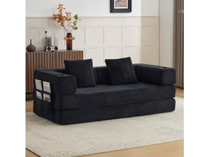 Canapé droit convertible <strong>MIVRAY </strong> <strong></strong> 2 places Velours côtelé noir avec coffre de rangement