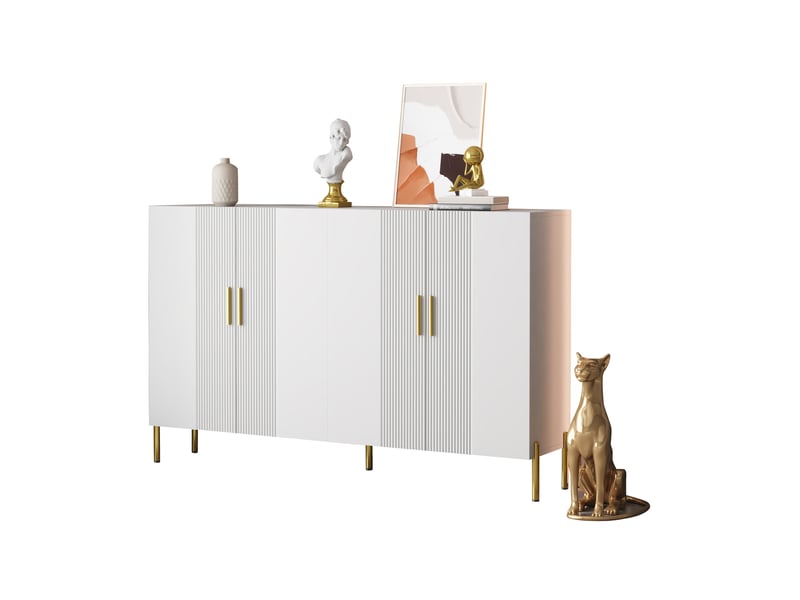 Buffet 160x35x100 cm 4 portes panneau de particules blanc mat et doré - Conforama A