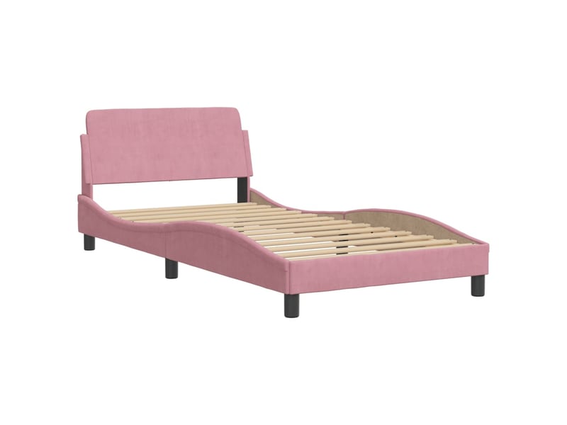 Lit avec matelas rose 100x200 cm velours - Conforama D