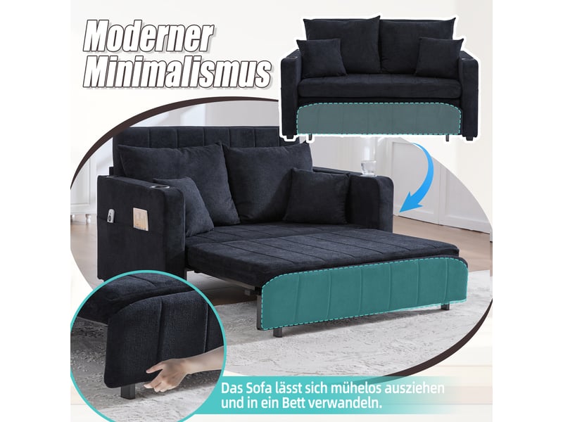  Canapé de salon, canapé chenille; en chenille, porte-gobelets, port usb, avec accoudoirs  - Conforama C