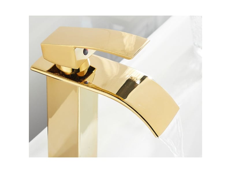  Robinet de lavabo, robinet de salle de bain monotrou moderne avec bec cascade, couleur dorée  - Conforama B