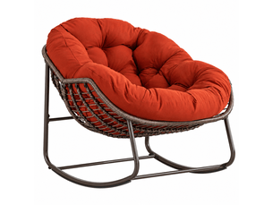 Fauteuil à bascule en rotin orange avec coussin rembourré extérieur