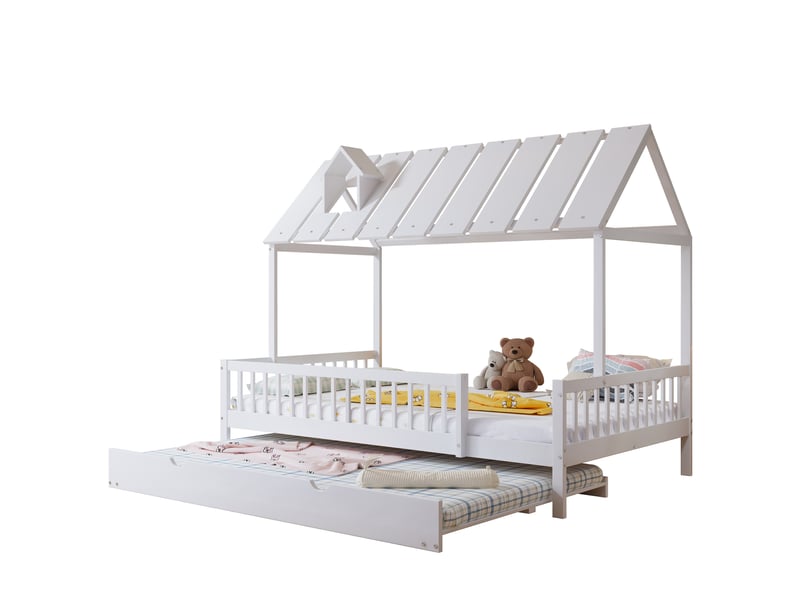 Lit maison enfant avec lit gigogne blanc 120 x 200 cm - Conforama A