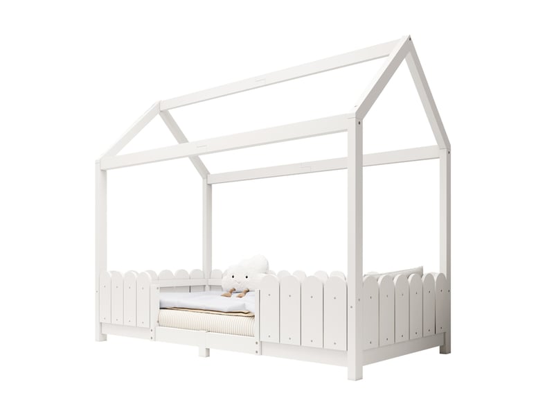  Modenvie lit enfant maison 90x200 cm - avec barriere de securite, sommier inclus - blanc  - Conforama A