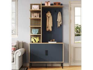 Ensemble vestiaire d'entrée avec compartiment à chaussures, étagères réglables, crochets, bois et noir