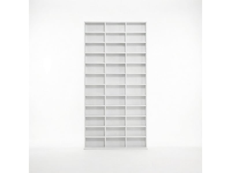  Meuble de rangement pour cd, jusqu’à 1116 cd, 528 dvd, en mdf, blanc, étagères réglables sur 3 niveaux, fixation murale incluse, charge maximale totale recommandée de 50 kg  - Conforama A