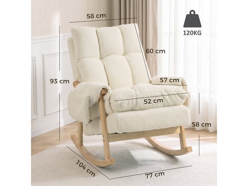 Fauteuil à bascule avec poches latérales, blanc crème, dimensions 77×104×93 cm  - Conforama E
