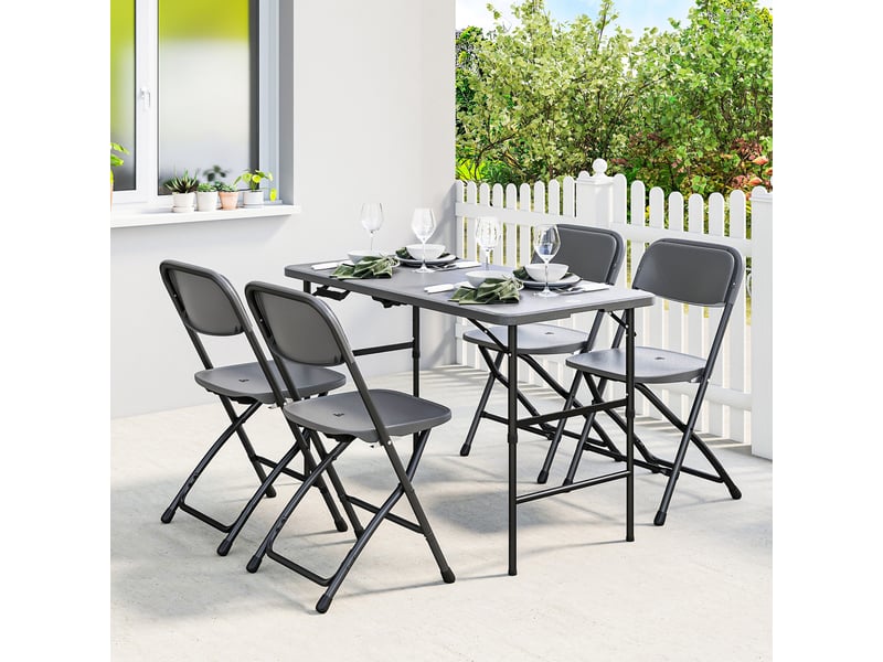 Salon de jardin extérieur table de jardin extérieure avec 4 chaises pliables table réglable en hauteur 118 cm gris foncé - Conforama C
