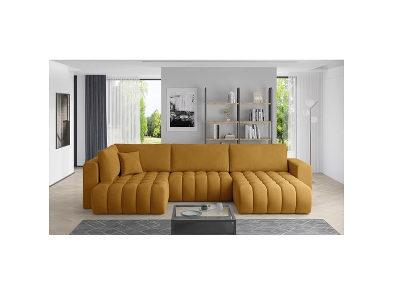  Canapé d'angle bonita convertible 6 places jaune orangé tissu – droit – 350x175cm  - Conforama B