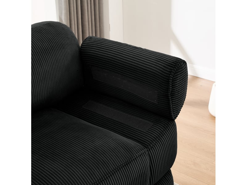  Canapé modulable 3 places 265x88,5x94 cm, assise généreuse, coussin de maintien, maintien confortable, velours côtelé, noir  - Conforama E