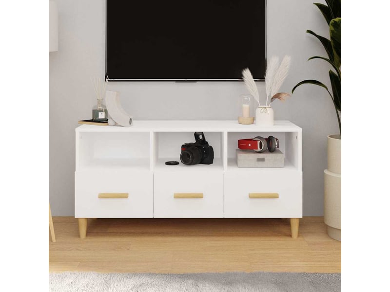  Meuble tv - banc tv - meuble de rangement blanc brillant 102x36x50 cm bois d'ingénierie  - Conforama B