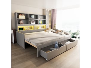 Lit extensible 90x200 cm <strong>OKMYHOME</strong> <strong></strong> coloris gris
