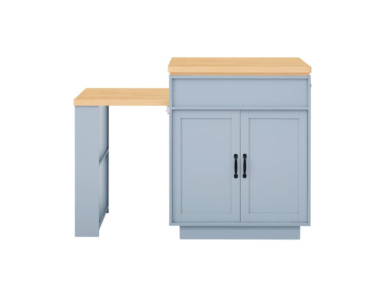  Îlot de cuisine sur roulettes et table extensible, avec éclairage led, prises usb et type-c, bleu, mdf  - Conforama D